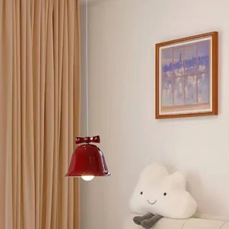 Modern Art Deco Iron Bowknot Bell-Shaped 1-Light Pendant Light For Bedroom