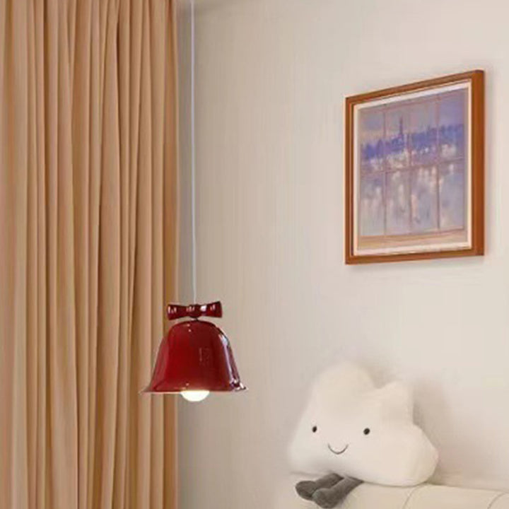 Modern Art Deco Iron Bowknot Bell-Shaped 1-Light Pendant Light For Bedroom