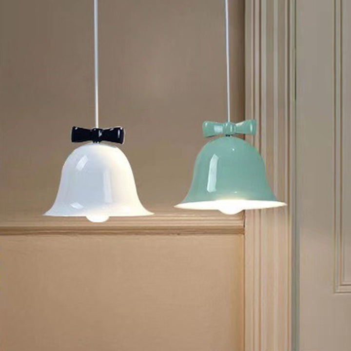 Modern Art Deco Iron Bowknot Bell-Shaped 1-Light Pendant Light For Bedroom