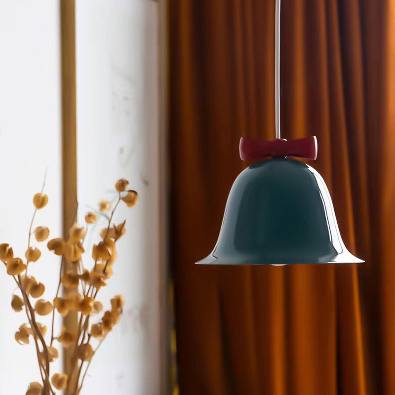 Modern Art Deco Iron Bowknot Bell-Shaped 1-Light Pendant Light For Bedroom