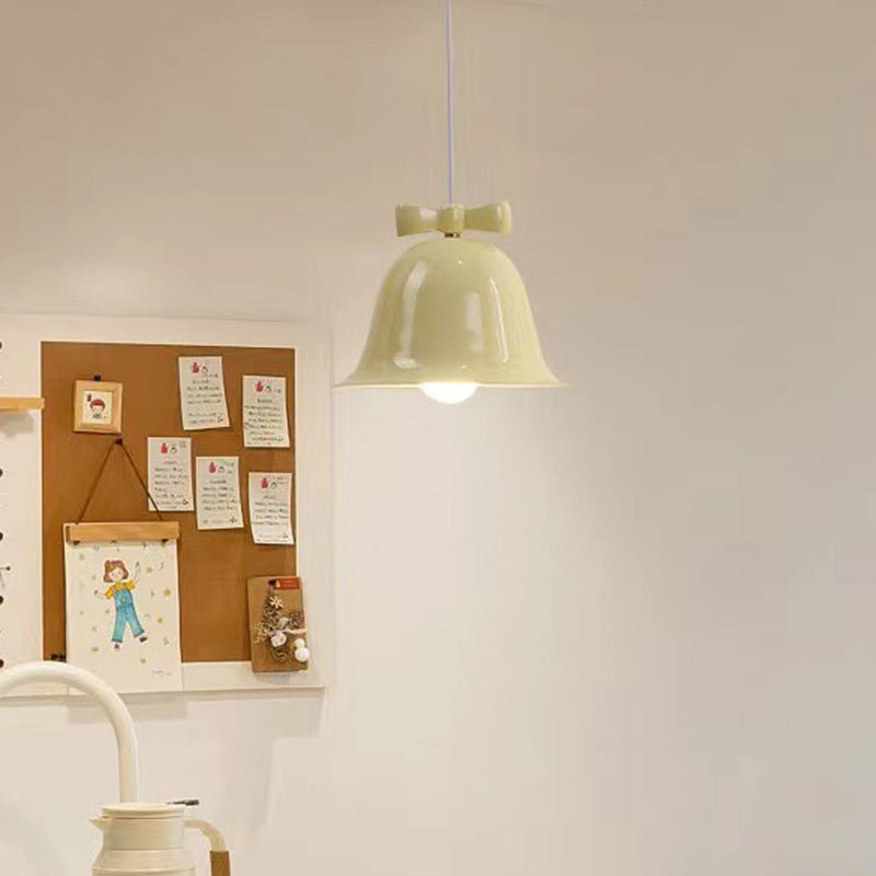 Modern Art Deco Iron Bowknot Bell-Shaped 1-Light Pendant Light For Bedroom