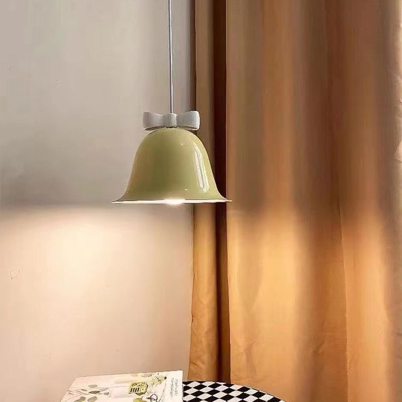 Modern Art Deco Iron Bowknot Bell-Shaped 1-Light Pendant Light For Bedroom