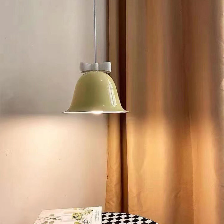 Modern Art Deco Iron Bowknot Bell-Shaped 1-Light Pendant Light For Bedroom