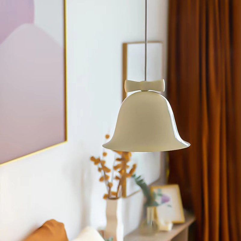 Modern Art Deco Iron Bowknot Bell-Shaped 1-Light Pendant Light For Bedroom