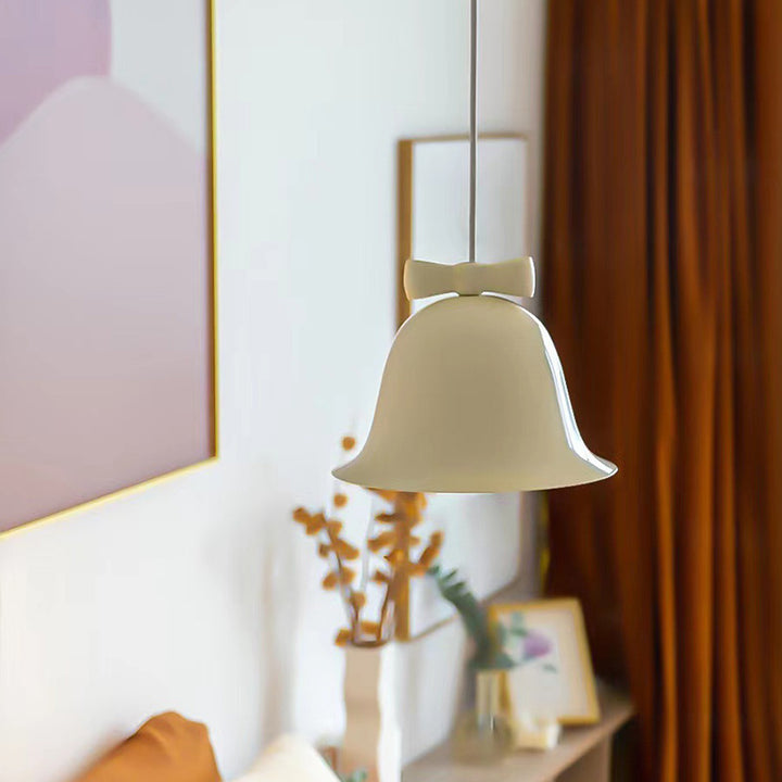 Modern Art Deco Iron Bowknot Bell-Shaped 1-Light Pendant Light For Bedroom