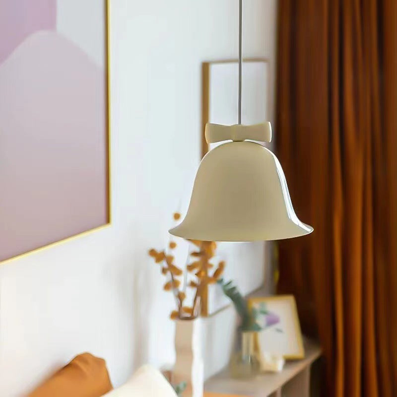 Modern Art Deco Iron Bowknot Bell-Shaped 1-Light Pendant Light For Bedroom