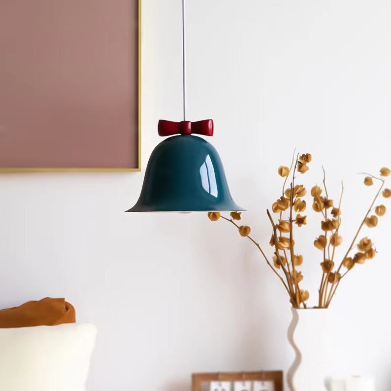 Modern Art Deco Iron Bowknot Bell-Shaped 1-Light Pendant Light For Bedroom