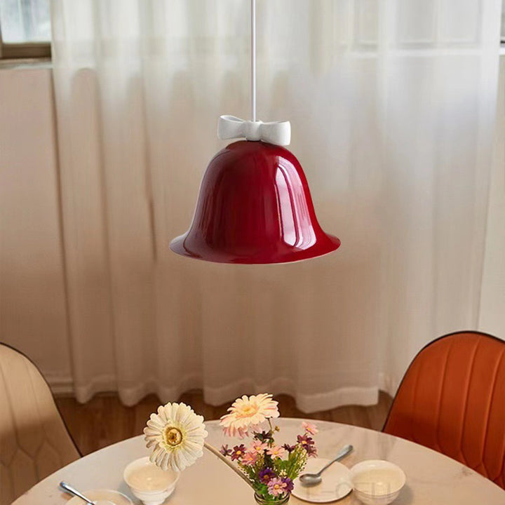 Modern Art Deco Iron Bowknot Bell-Shaped 1-Light Pendant Light For Bedroom
