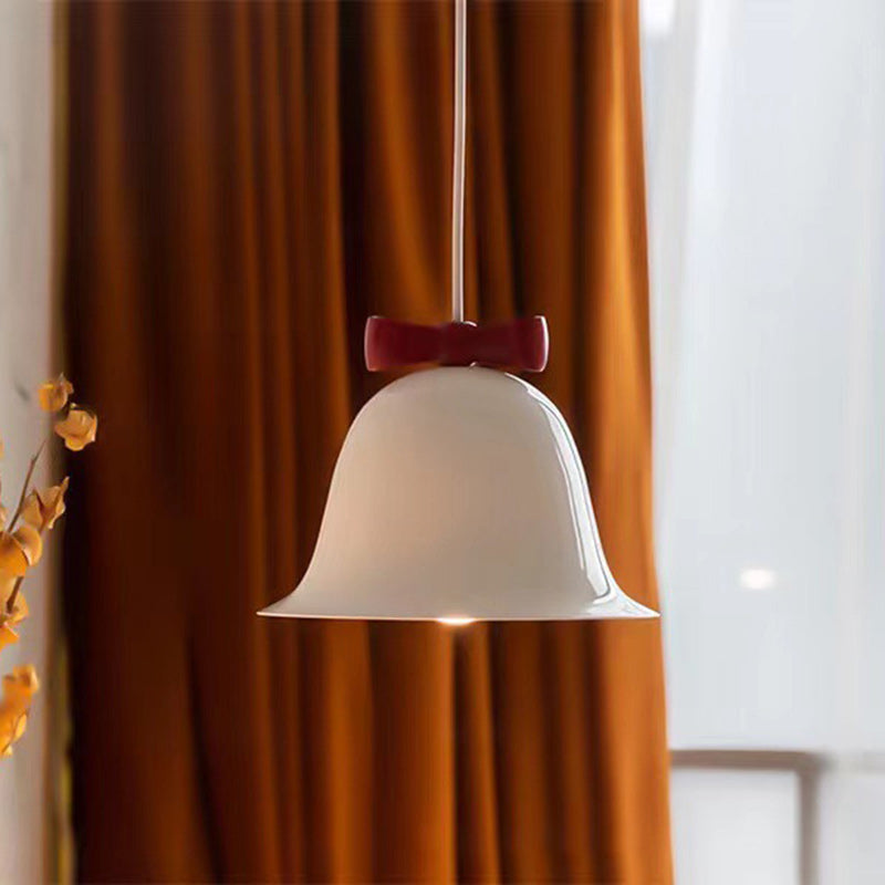 Modern Art Deco Iron Bowknot Bell-Shaped 1-Light Pendant Light For Bedroom