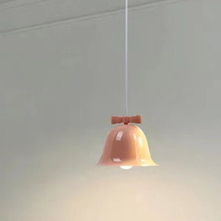 Modern Art Deco Iron Bowknot Bell-Shaped 1-Light Pendant Light For Bedroom