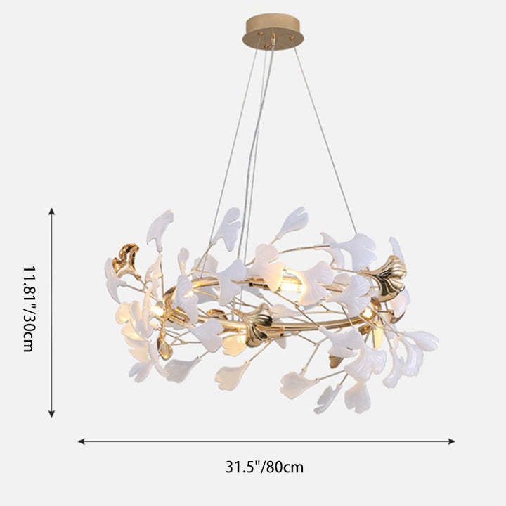 Zeitgenössischer kreativer Acryl-Aluminium-Ginkgo-Zweig 10/12/15-Licht-Kronleuchter für das Schlafzimmer 