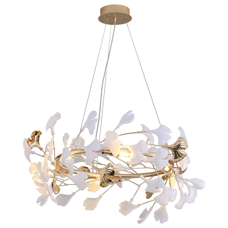 Zeitgenössischer kreativer Acryl-Aluminium-Ginkgo-Zweig 10/12/15-Licht-Kronleuchter für das Schlafzimmer 