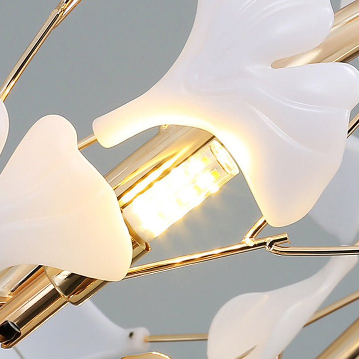 Zeitgenössischer kreativer Acryl-Aluminium-Ginkgo-Zweig 10/12/15-Licht-Kronleuchter für das Schlafzimmer 