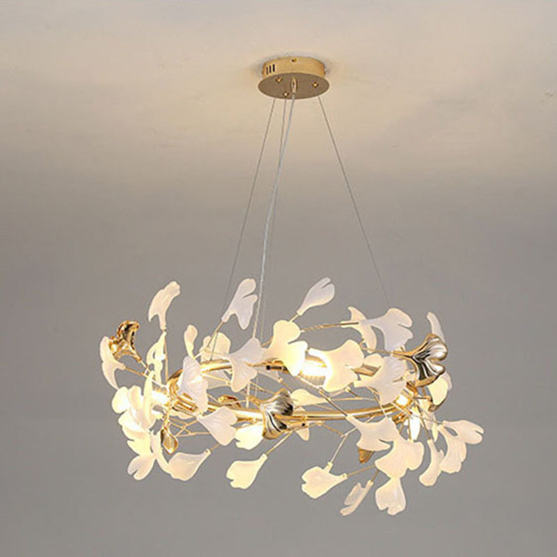 Zeitgenössischer kreativer Acryl-Aluminium-Ginkgo-Zweig 10/12/15-Licht-Kronleuchter für das Schlafzimmer 