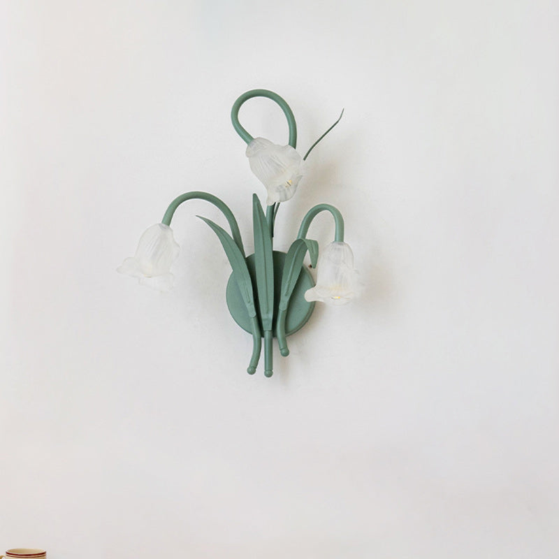 Applique murale à 3 lumières en verre fer forgé traditionnel français feuille de rose pour chambre à coucher et salon 