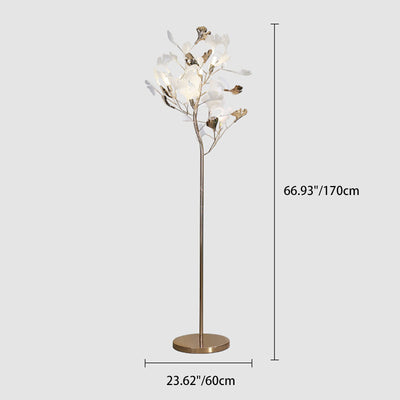 現代的なクリエイティブな金属磁器アクリルイチョウの葉5灯スタンディングフロアランプ（ベッドルーム用） 