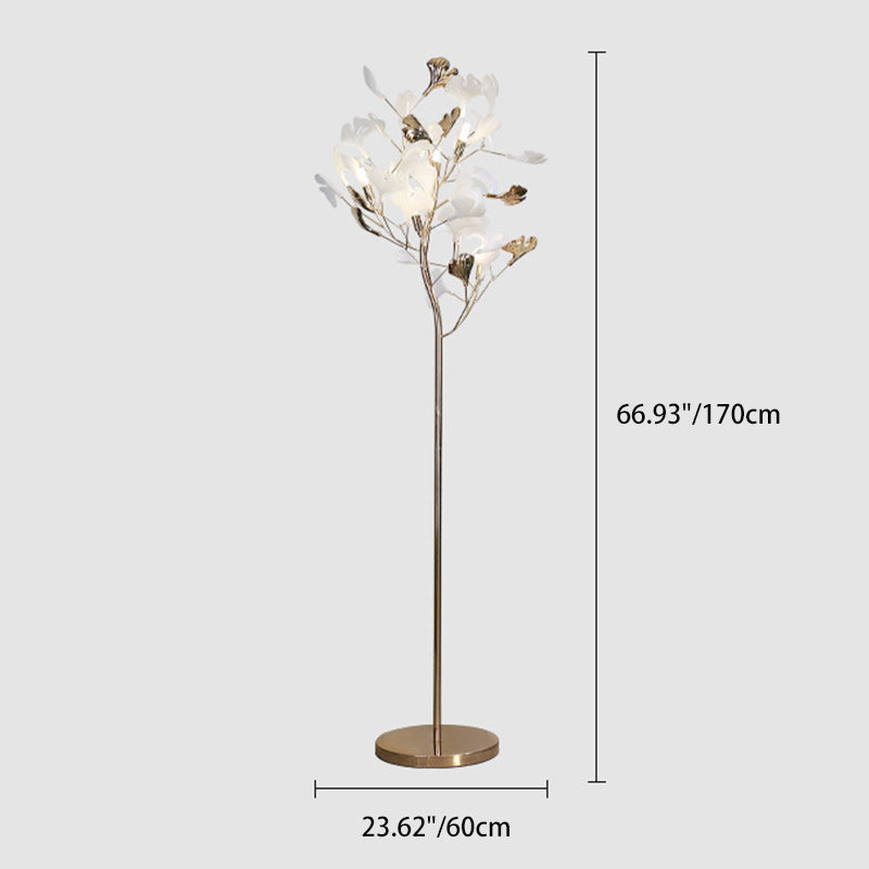 現代的なクリエイティブな金属磁器アクリルイチョウの葉5灯スタンディングフロアランプ（ベッドルーム用） 