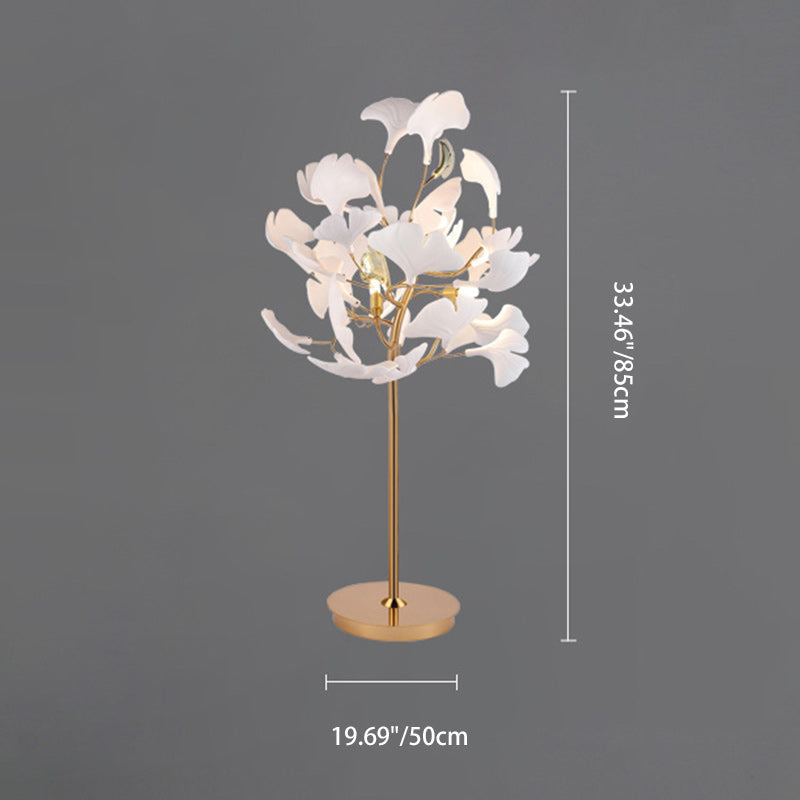 Lampe de table ronde à 4 lumières en porcelaine de fer traditionnelle française avec feuille de ginkgo pour salon 
