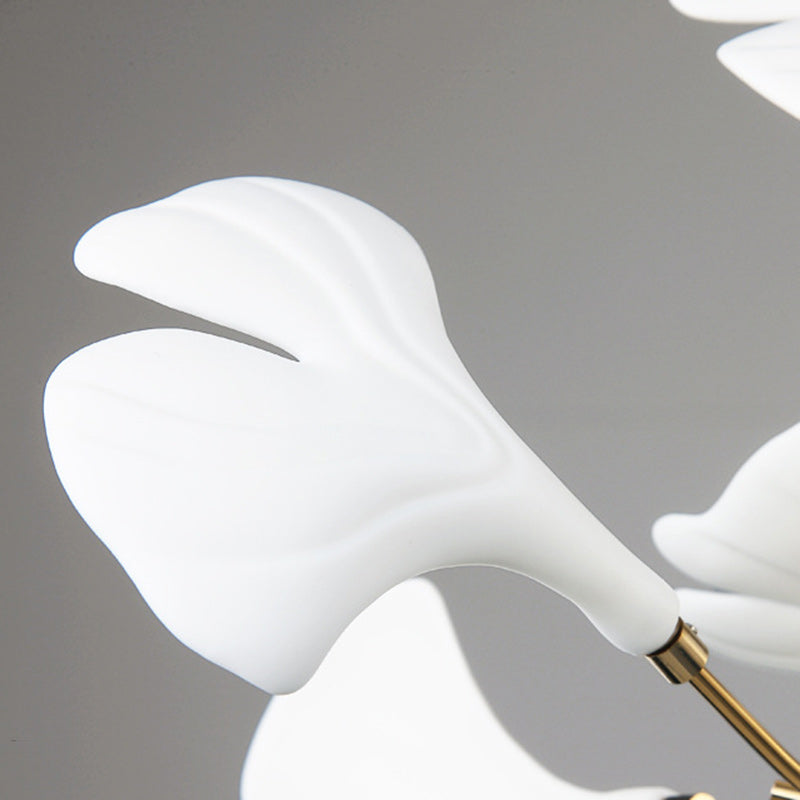 Lampe de table ronde à 4 lumières en porcelaine de fer traditionnelle française avec feuille de ginkgo pour salon 