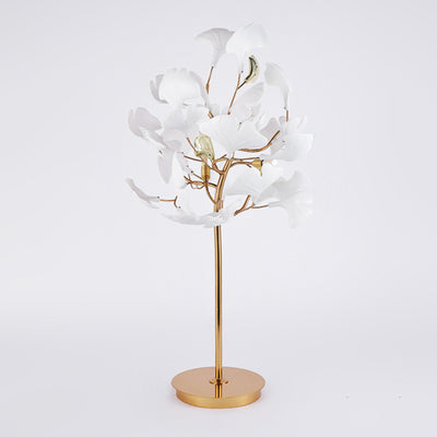 Lampe de table ronde à 4 lumières en porcelaine de fer traditionnelle française avec feuille de ginkgo pour salon 