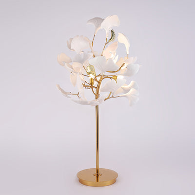 Lampe de table ronde à 4 lumières en porcelaine de fer traditionnelle française avec feuille de ginkgo pour salon 
