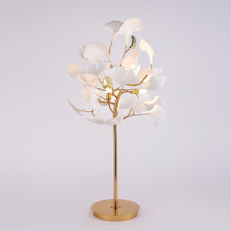 Lampe de table ronde à 4 lumières en porcelaine de fer traditionnelle française avec feuille de ginkgo pour salon 