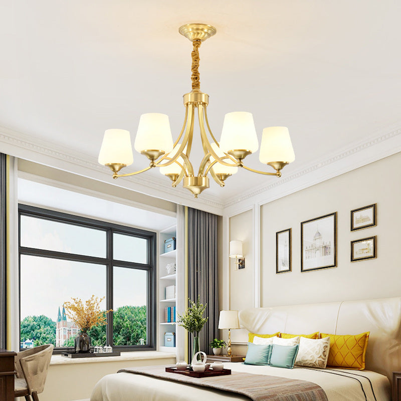 Traditional Vintage Glass Brass Branching Cylinder 3/6/8/10-Light Chandelier For Living Room
