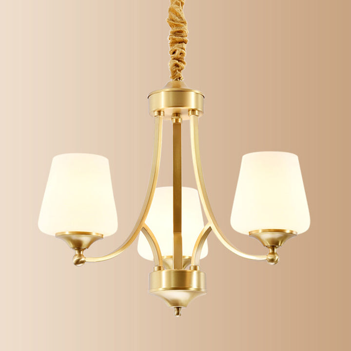 Traditional Vintage Glass Brass Branching Cylinder 3/6/8/10-Light Chandelier For Living Room