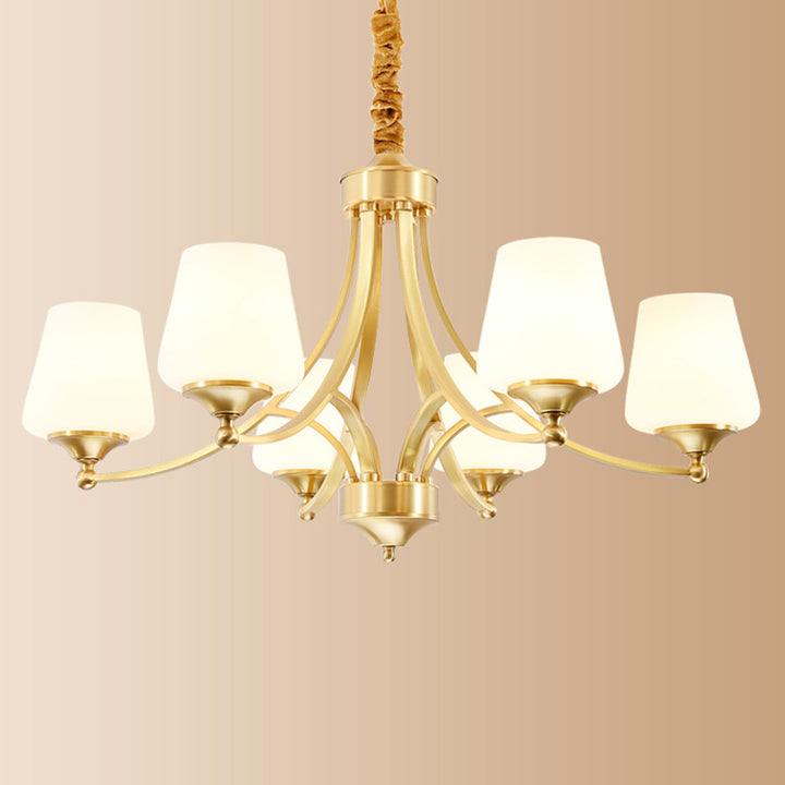 Traditional Vintage Glass Brass Branching Cylinder 3/6/8/10-Light Chandelier For Living Room