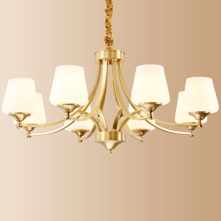 Traditional Vintage Glass Brass Branching Cylinder 3/6/8/10-Light Chandelier For Living Room
