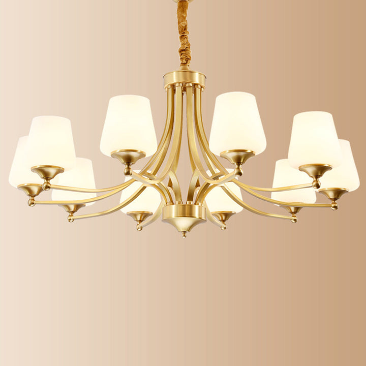 Traditional Vintage Glass Brass Branching Cylinder 3/6/8/10-Light Chandelier For Living Room