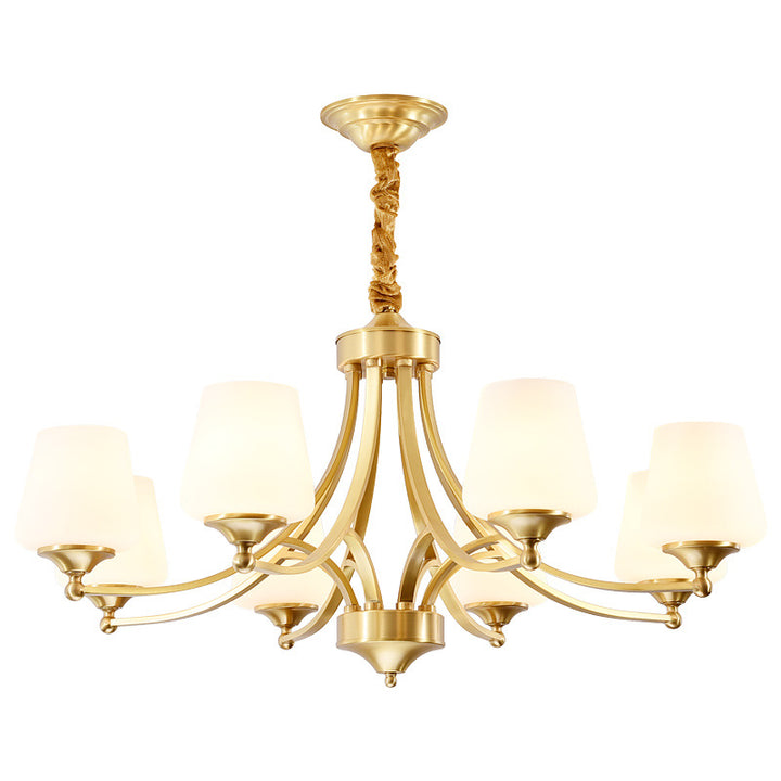 Traditional Vintage Glass Brass Branching Cylinder 3/6/8/10-Light Chandelier For Living Room