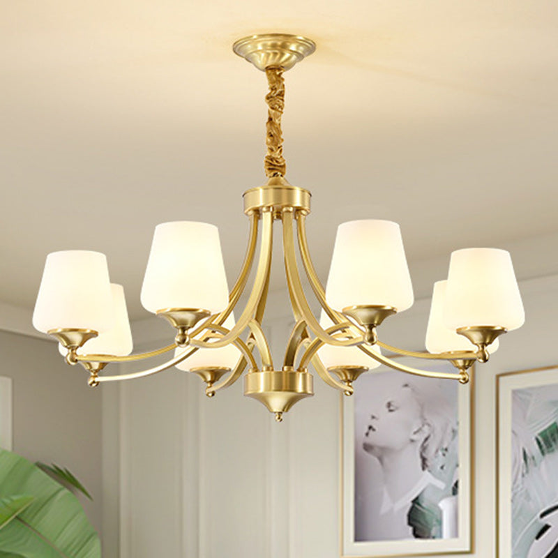 Traditional Vintage Glass Brass Branching Cylinder 3/6/8/10-Light Chandelier For Living Room