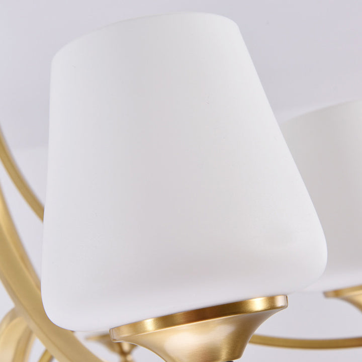 Traditional Vintage Glass Brass Branching Cylinder 3/6/8/10-Light Chandelier For Living Room