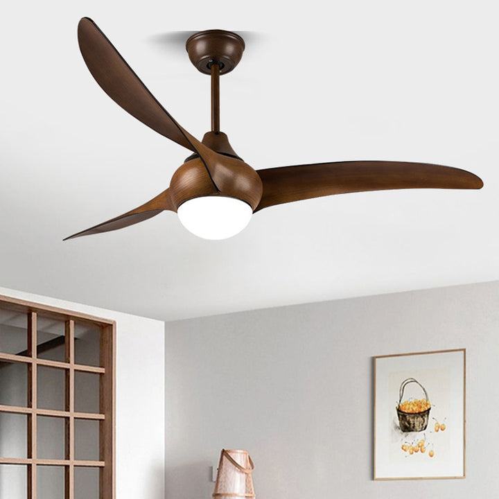 Traditioneller Vintage Metall ABS Kupfer Langblatt Rund 1-Licht Semi-Flush Deckenventilator Licht für Schlafzimmer 