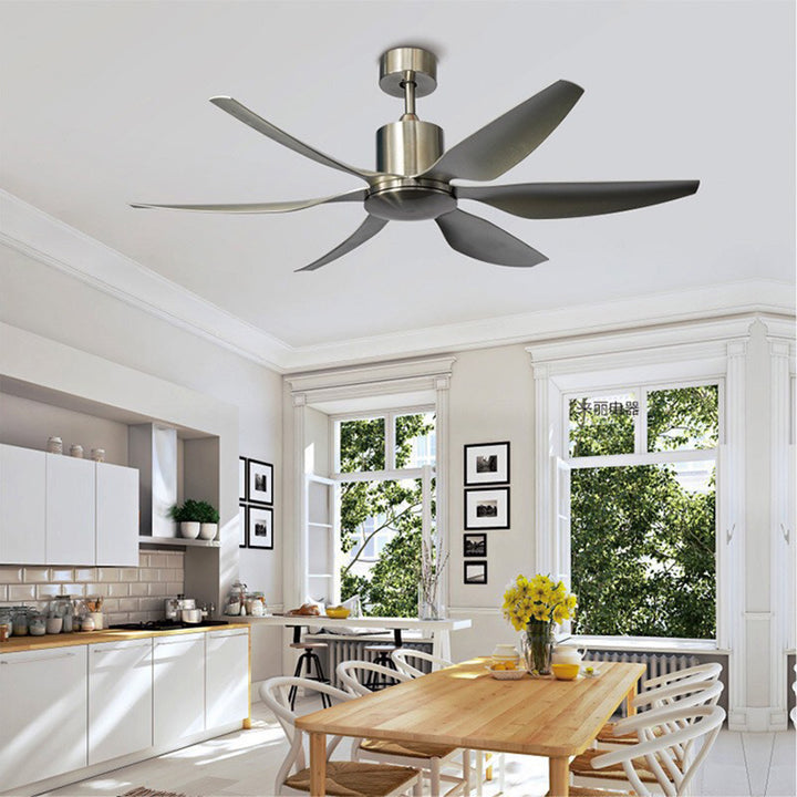 Contemporary Industrial ABS Acrylic Copper Cylindrical Round LED Semi-Flush Mount Ceiling Fan Light For Living Room