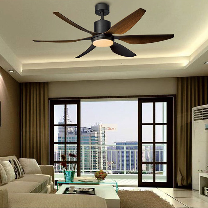 Contemporary Industrial ABS Acrylic Copper Cylindrical Round LED Semi-Flush Mount Ceiling Fan Light For Living Room