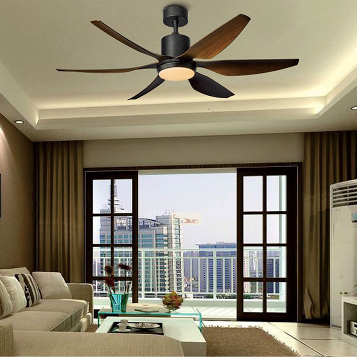 Contemporary Industrial ABS Acrylic Copper Cylindrical Round LED Semi-Flush Mount Ceiling Fan Light For Living Room