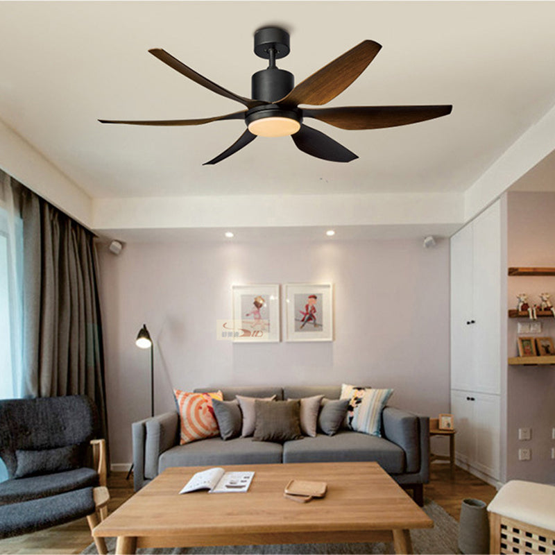 Contemporary Industrial ABS Acrylic Copper Cylindrical Round LED Semi-Flush Mount Ceiling Fan Light For Living Room