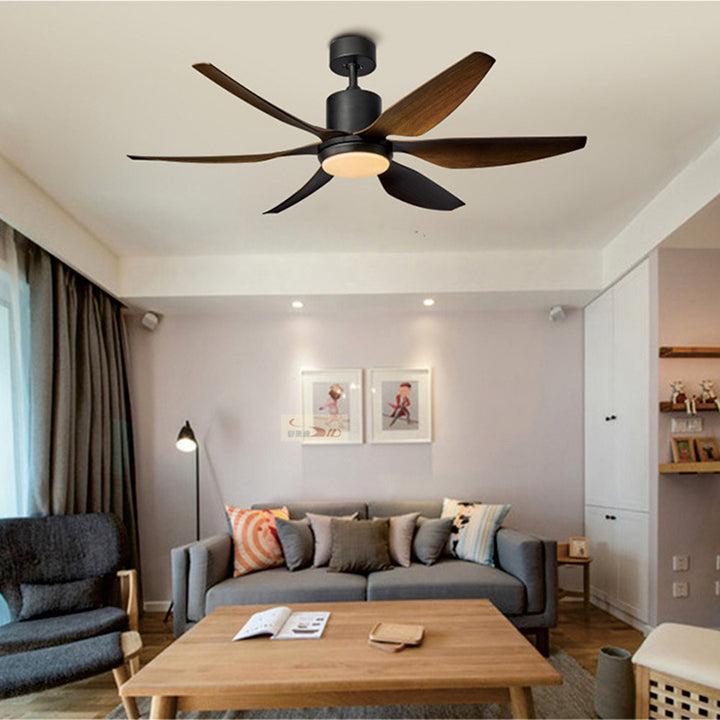 Contemporary Industrial ABS Acrylic Copper Cylindrical Round LED Semi-Flush Mount Ceiling Fan Light For Living Room