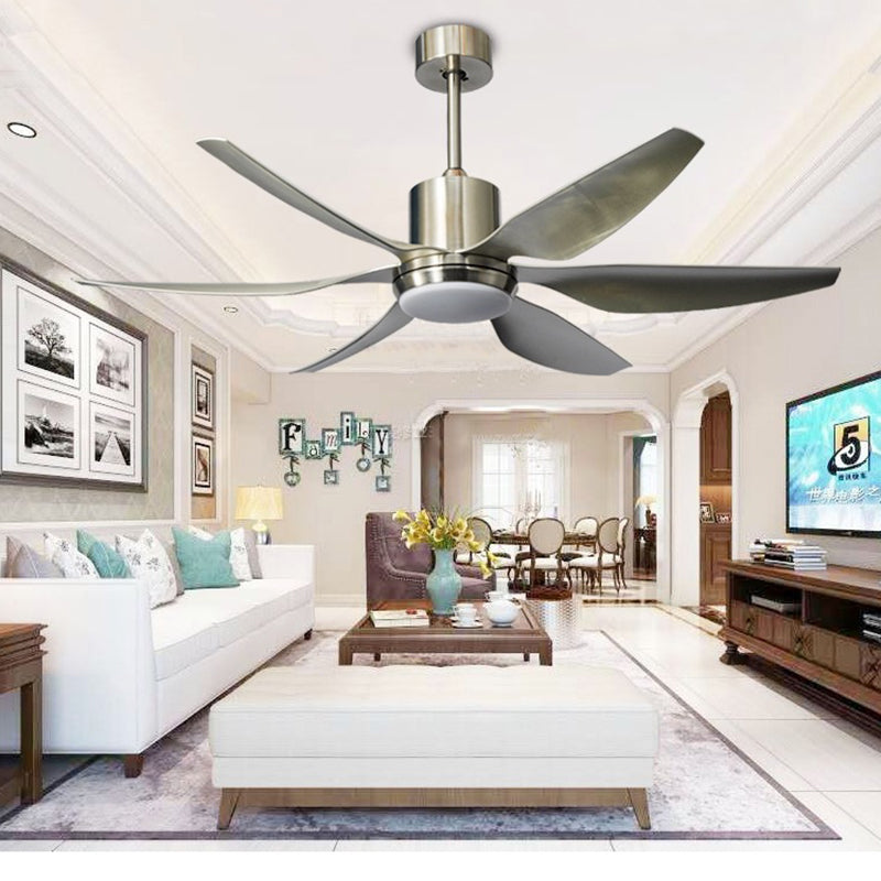 Contemporary Industrial ABS Acrylic Copper Cylindrical Round LED Semi-Flush Mount Ceiling Fan Light For Living Room