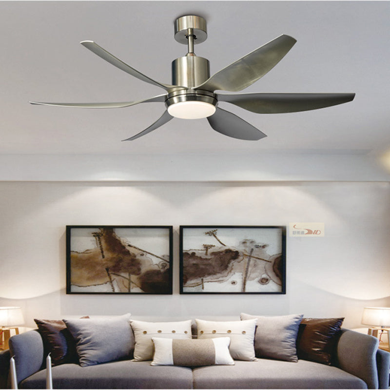 Contemporary Industrial ABS Acrylic Copper Cylindrical Round LED Semi-Flush Mount Ceiling Fan Light For Living Room