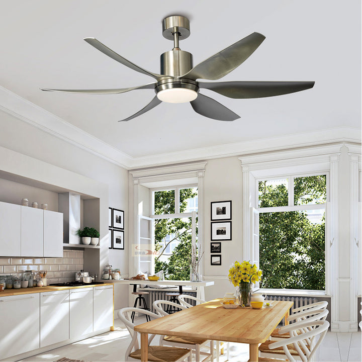 Contemporary Industrial ABS Acrylic Copper Cylindrical Round LED Semi-Flush Mount Ceiling Fan Light For Living Room