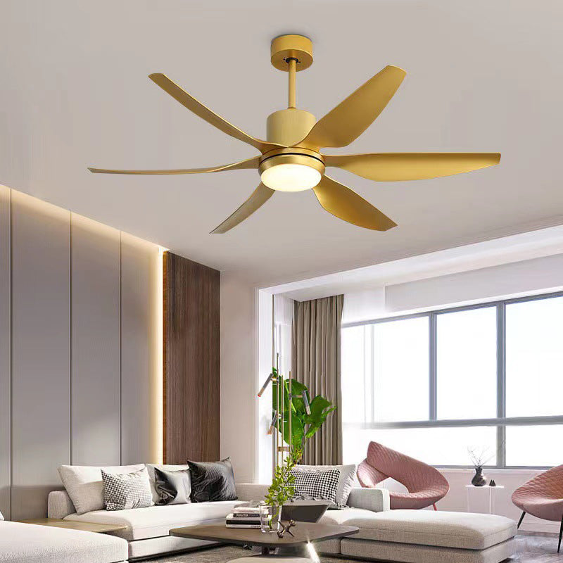 Contemporary Industrial ABS Acrylic Copper Cylindrical Round LED Semi-Flush Mount Ceiling Fan Light For Living Room
