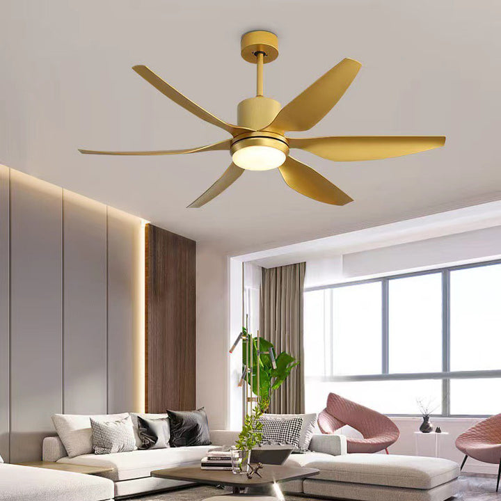 Contemporary Industrial ABS Acrylic Copper Cylindrical Round LED Semi-Flush Mount Ceiling Fan Light For Living Room