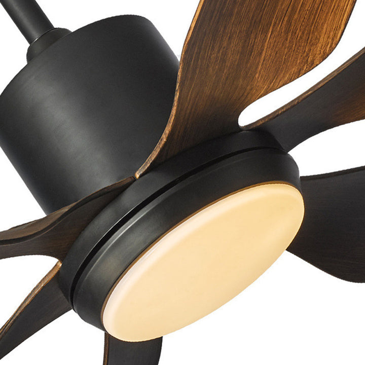 Contemporary Industrial ABS Acrylic Copper Cylindrical Round LED Semi-Flush Mount Ceiling Fan Light For Living Room