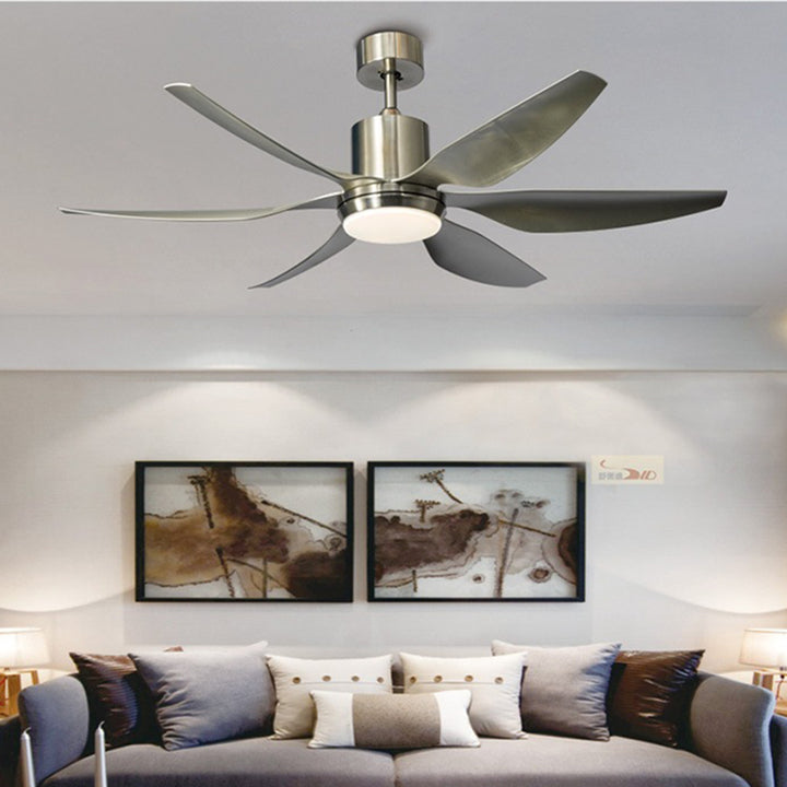 Contemporary Industrial ABS Acrylic Copper Cylindrical Round LED Semi-Flush Mount Ceiling Fan Light For Living Room