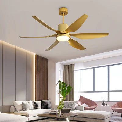 Ventilateur de plafond avec lumière LED semi-encastrée en acrylique ABS industriel contemporain en cuivre cylindrique rond pour salon 