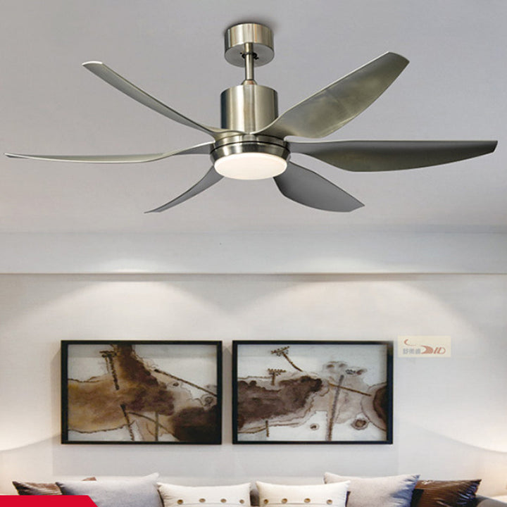 Contemporary Industrial ABS Acrylic Copper Cylindrical Round LED Semi-Flush Mount Ceiling Fan Light For Living Room