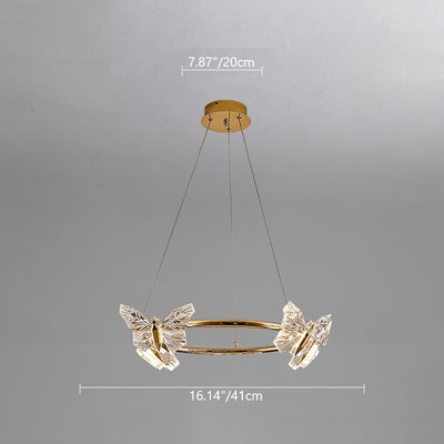 Modern Luxury Acrylic Aluminum Butterfly Ring Round LED Chandelier For Living Room